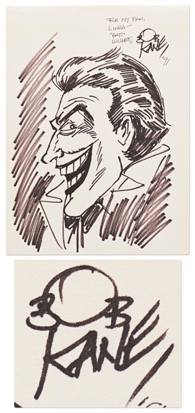 Bob Kane Signed 8 x 11 Sketch of The Joker