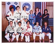 Elvis Presleys Karate Instructors Kang Rhee, Wayne Carman & Dave Hebler Signed 20 x 16 Photo with Elvis -- With JSA COA