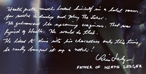 Large 20'' x 16'' Photo of Heath Ledger as The Joker, with Handwritten Reflections by Heath's Father -- ''...He galvanised the upcoming craziness...''