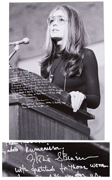 Gloria Steinem Handwritten 16'' x 20'' Photo with Her Thoughts on the Women's Rights Movement -- ''...It really is a revolution...''