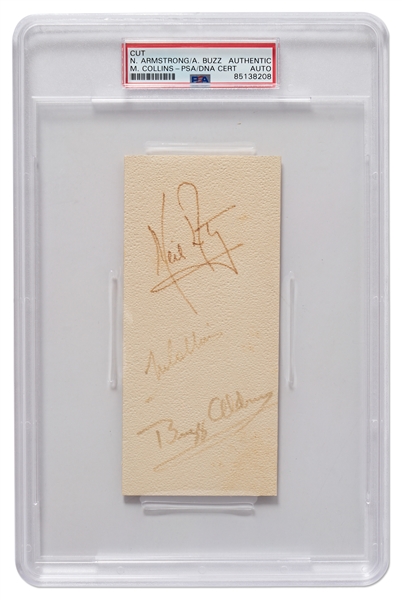 Apollo 11 Crew-Signed Slip, Encapsulated by PSA/DNA -- Without Inscription