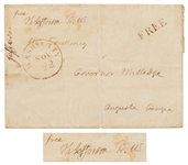 Thomas Jefferson Presidential Free Frank Signature on a Holograph Envelope Entirely in Jefferson's Hand -- Jefferson Addresses Cover to Georgia Governor John Milledge