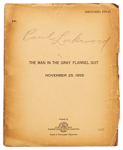 Script from the 1956 Film The Man in the Gray Flannel Suit, Written by Academy Award Nominated Screenwriter Nunnally Johnson