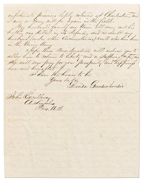 Abraham Lincoln Autograph Endorsement Signed as President -- Lincoln Issues Amnesty to Confederate Soldier