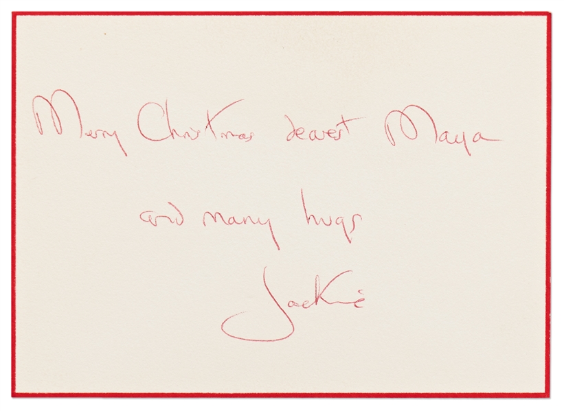 Lot of Two Jackie Kennedy Onassis Signed Letters: a Christmas Autograph Note Signed with Envelope & Typed Letter Signed