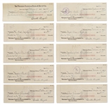 Lot of 10 Orville Wright Holograph Checks Signed -- Near Fine Condition With Bold, Full Signatures