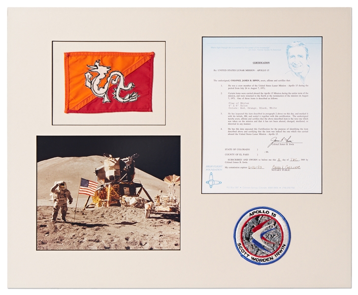 Apollo 15 Space Flown Flag of Bhutan -- From the Personal Collection of James Irwin & Accompanied by a Notarized Statement Signed by Irwin