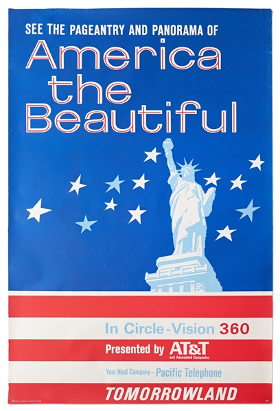 Original Disneyland America the Beautiful Silk-Screened Park Attraction Poster