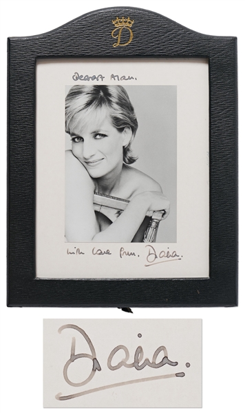 Large Signed Photo of Princess Diana from Her Photo Session with Patrick Demarchelier in 1995 -- Signed Photo & Mat Measures 8 x 10, Housed in Royal Frame