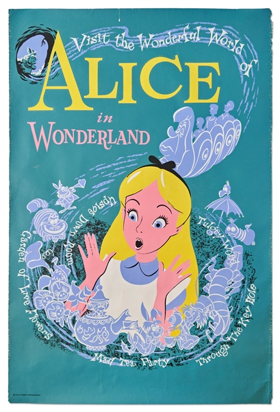 Original Disneyland Alice in Wonderland Silk-Screened Park Attraction Poster