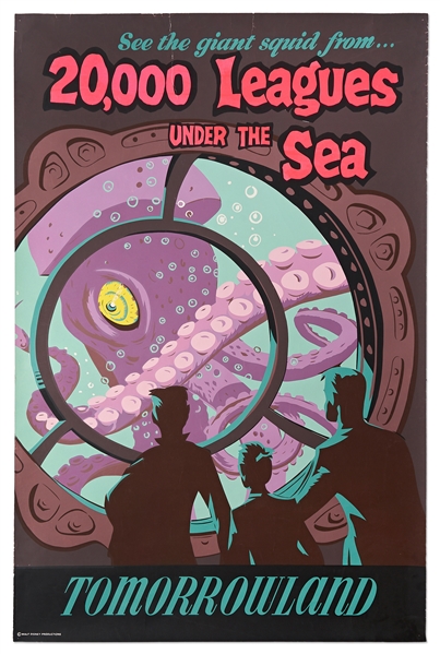 Original Disneyland Silk-Screened Park Attraction Poster for 20,000 Leagues Under the Sea -- One of the Rarer Disneyland Posters