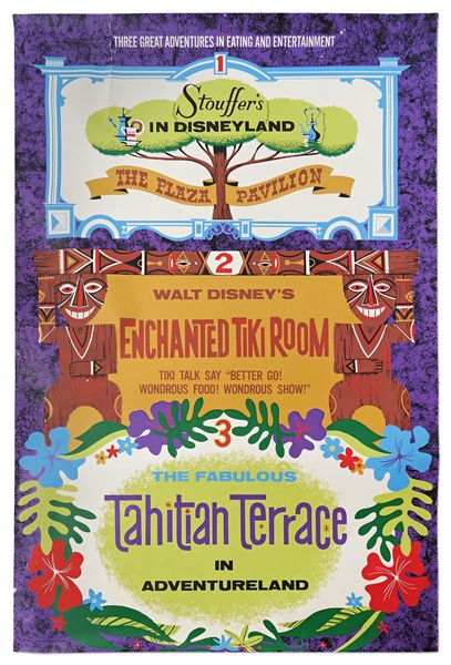 Original Disneyland Silk-Screened Poster -- Perhaps the Rarest of Disneyland Posters Advertising ''Three Great Adventures in Eating and Entertainment''