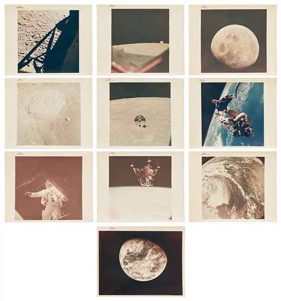 Lot of 10 Original NASA Red-Number Photos, All with A Kodak Paper on Verso -- Includes First Image Taken by a Human of the Whole Earth, First U.S. Spacewalk, View of the Moon During Apollo 8, Etc.