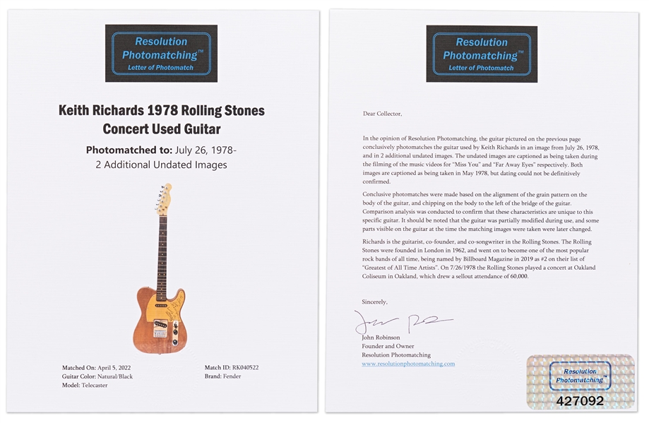 Keith Richards' Custom Guitar Signed & Stage-Played With the Rolling Stones During the ''Some Girls'' Recording Sessions, Tour & Videos -- With Resolution Photomatching
