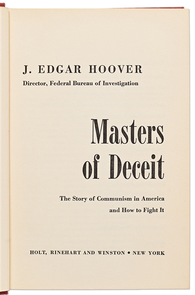 J. Edgar Hoover Signed First Edition ''Masters of Deceit''