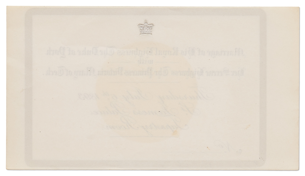 Ticket to The Wedding of George Duke of York to Princess Victoria Mary of Teck