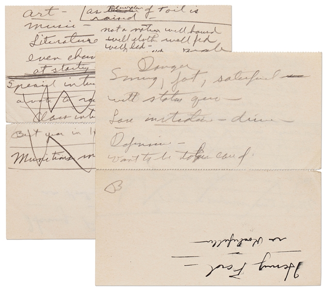 Richard Nixon Handwritten Notes -- Written as Source Material for His Biographer Circa 1958 -- ''...Danger, Smug, fat, satisfied with status quo / want to be taken care of...''