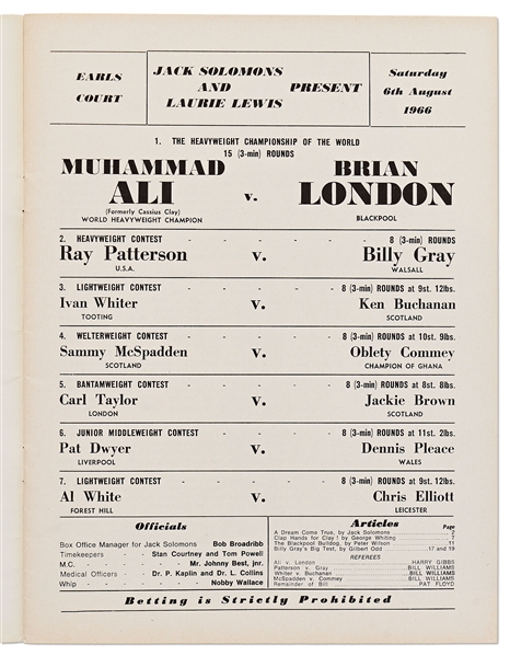 Muhammad Ali vs. Brian London 1966 Fight Program