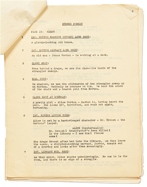 Moe Howard's Script for ''Pardon My Terror'', Originally Written for The Three Stooges, but Unproduced due to Curly's Stroke -- Then Repurposed for Shemp as ''Who Done It?'' -- With Moe's Edits