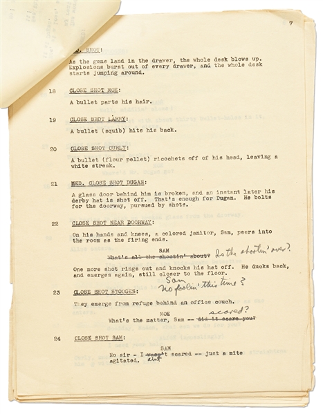 Moe Howard's Script for ''Pardon My Terror'', Originally Written for The Three Stooges, but Unproduced due to Curly's Stroke -- Then Repurposed for Shemp as ''Who Done It?'' -- With Moe's Edits