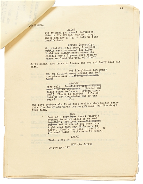 Moe Howard's Script for ''Pardon My Terror'', Originally Written for The Three Stooges, but Unproduced due to Curly's Stroke -- Then Repurposed for Shemp as ''Who Done It?'' -- With Moe's Edits