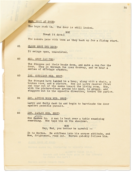 Moe Howard's Script for ''Pardon My Terror'', Originally Written for The Three Stooges, but Unproduced due to Curly's Stroke -- Then Repurposed for Shemp as ''Who Done It?'' -- With Moe's Edits