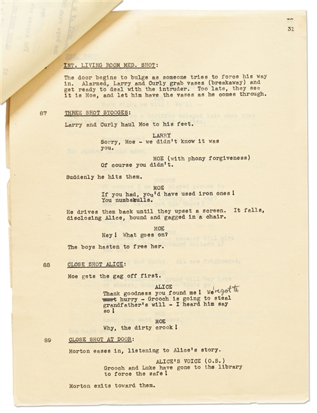 Moe Howard's Script for ''Pardon My Terror'', Originally Written for The Three Stooges, but Unproduced due to Curly's Stroke -- Then Repurposed for Shemp as ''Who Done It?'' -- With Moe's Edits