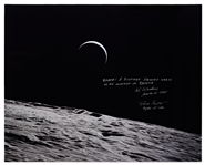 Al Worden & Dave Scott Signed 20'' x 16'' Photo of the Earth From a Lunar Vantage Point -- Worden Additionally Writes ''Earth: A distant memory seen in an instant of repose''