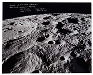 Al Worden & Dave Scott Signed 20'' x 16'' Photo of the Moon's Surface -- Worden Additionally Writes His Famous Quote About Seeing Earth From the Moon