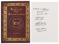 From the Earth to the Moon & Around the Moon Limited Edition Novel Signed by Five Apollo Astronauts: Walt Cunningham, Frank Borman, James McDivitt, Charlie Duke & Fred Haise