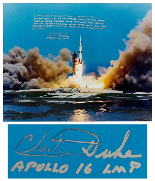 Charlie Duke Signed Large Apollo 16 Launch Color Photo