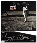 Buzz Aldrin Signed Canvas of the Iconic Apollo 11 Image Showing Aldrin Standing Next to the U.S. Flag -- Measures 24 x 20