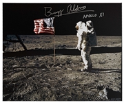 Buzz Aldrin Signed Canvas of the Iconic Apollo 11 Image Showing Aldrin Standing Next to the U.S. Flag -- Measures 24'' x 20''