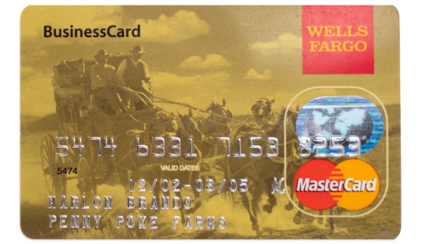 Marlon Brando's Personally Owned Wells Fargo MasterCard -- Business Card Issued to Brando Through His Company Penny Poke Farms