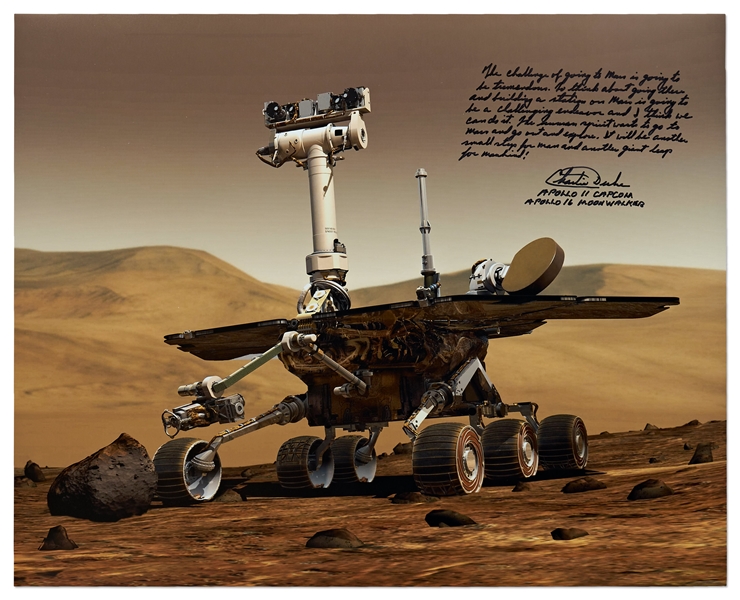 Apollo 16 Moonwalker Charlie Duke Signed 20'' x 16'' Photo of the Mars Rover -- ''The human spirit wants to go to Mars…It will be another small step for man and another giant leap for mankind!''