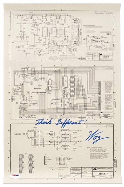 Steve Wozniak Signed Apple-1 Schematic With the Exhortation to ''Think Different!'' -- With PSA/DNA COA