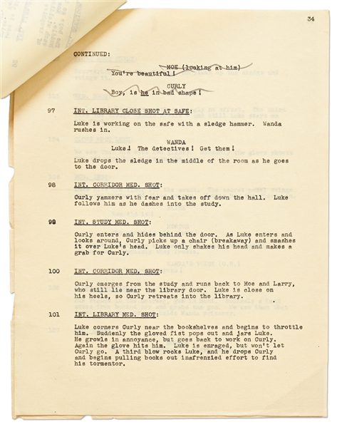 Moe Howard's Script for ''Pardon My Terror'', Originally Written for The Three Stooges, but Unproduced due to Curly's Stroke -- Then Repurposed for Shemp as ''Who Done It?'' -- With Moe's Edits