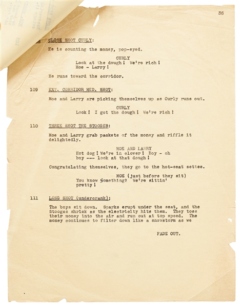 Moe Howard's Script for ''Pardon My Terror'', Originally Written for The Three Stooges, but Unproduced due to Curly's Stroke -- Then Repurposed for Shemp as ''Who Done It?'' -- With Moe's Edits