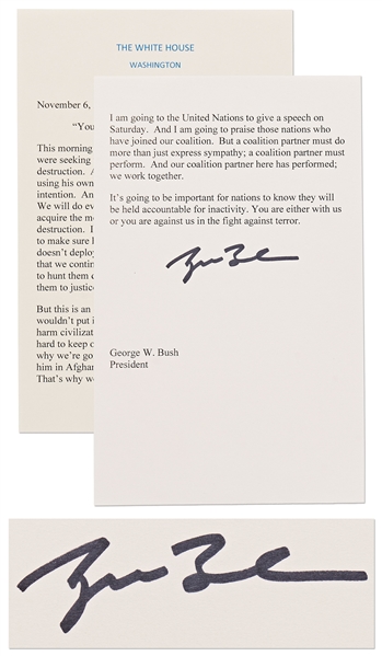 George W. Bush Signed Speech Delivered on 6 November 2001 --...But a coalition partner must do more than just express sympathy; a coalition partner must perform... -- With Beckett COA