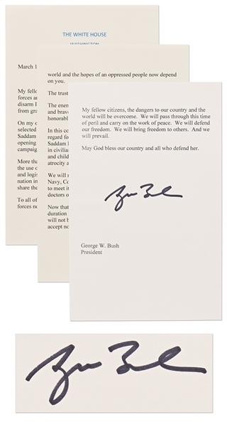 George W. Bush Signed Speech Delivered on 19 March 2003, Announcing the Commencement of Operation Iraqi Freedom -- With Beckett COA