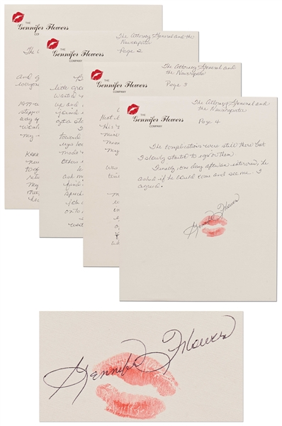 Gennifer Flowers Handwritten & Signed Essay About Meeting and Being Seduced by Bill Clinton -- ...I felt drained. I was annoyed and excited at the same time. Was this just a game for him?...