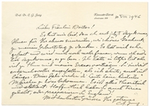 Carl Jung Autograph Letter Signed Regarding His Lectures for Eranos -- ''...This year, the crowd will not get to hear any 'childish' fairy tales...''