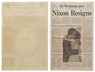 The Washington Post Mat from 9 August 1974 with the Historic Headline of Nixon Resigns -- Includes Original Newspaper