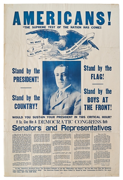 Woodrow Wilson Political Poster from 1918 -- Asks Voters to Give Wilson a Democratic Congress