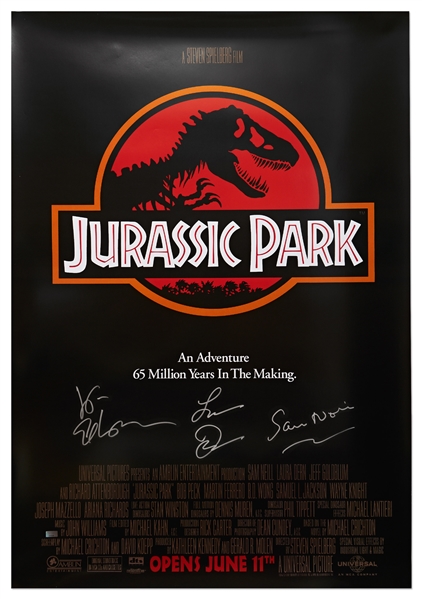 Jurassic Park Cast-Signed Poster -- Signed by Jeff Goldblum, Laura Dern & Sam Neill