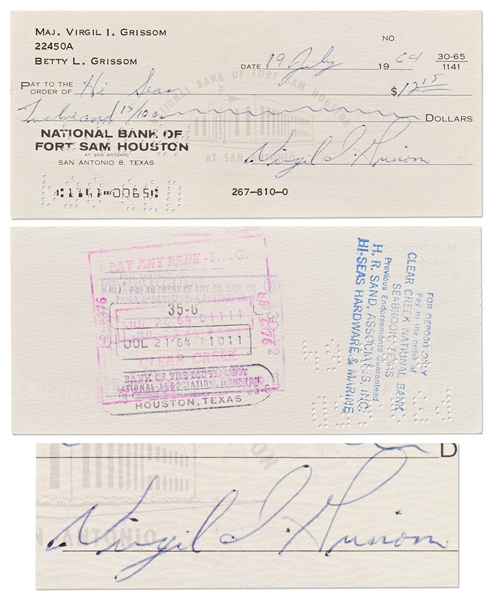 Gus Grissom Lot of Items -- Includes Signed Check, Personally Owned Gavel & Piece of Ore from ''Unsinkable Molly Brown'' Film