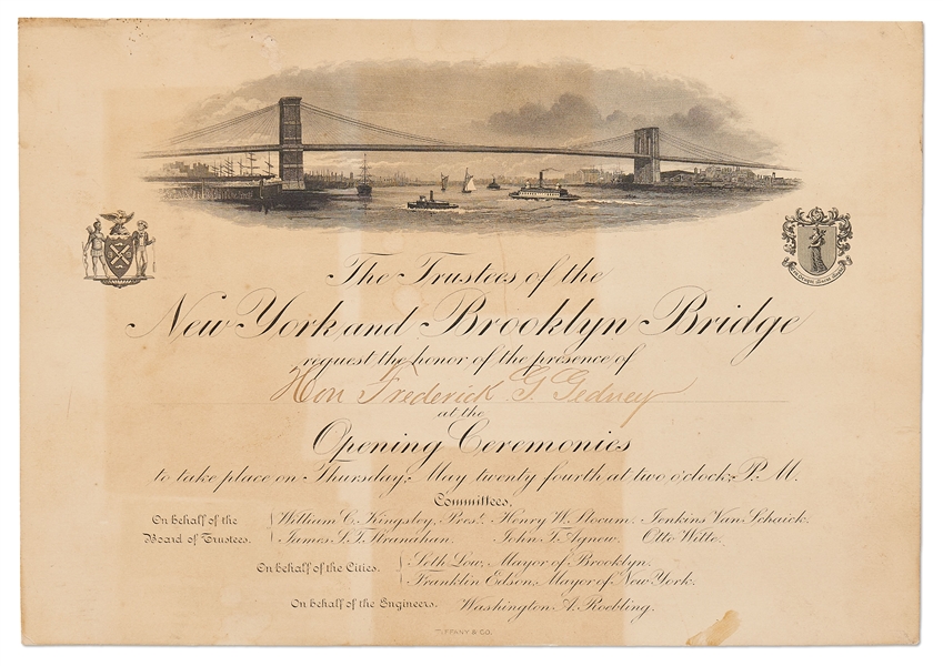 1883 Invitation to the Brooklyn Bridge Opening Ceremonies -- Made by Tiffany & Co.