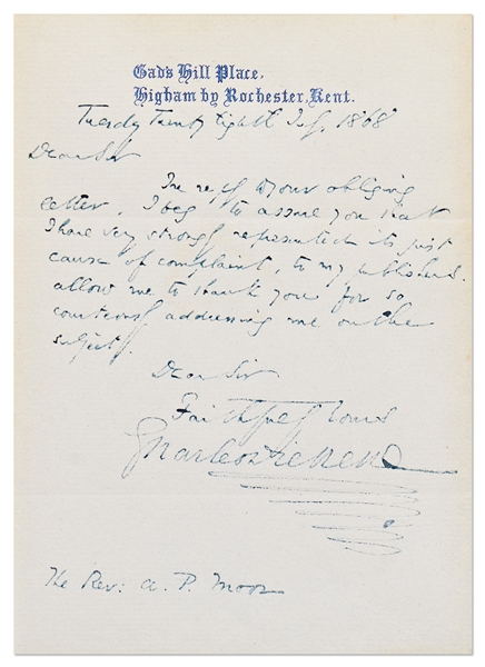 Charles Dickens Autograph Letter Signed from 1868