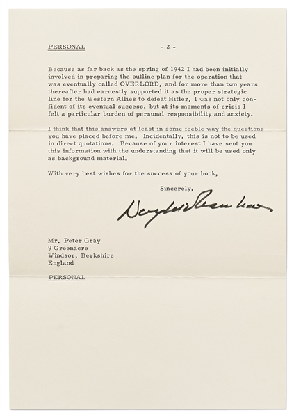 Important Dwight D. Eisenhower Letter Signed Regarding D-Day -- Marked ''PERSONAL'', Eisenhower Describes in Detail Planning for Over 2 Years & Then Executing the Normandy Invasion