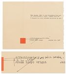 Frank Lloyd Wright Letter Signed -- ...I suppose you have reformed Hollywood by now...